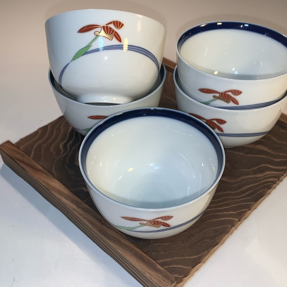 Kitchen Set Of 5 Blue Rimmed Japanese Bone China Tea Cups Poshmark